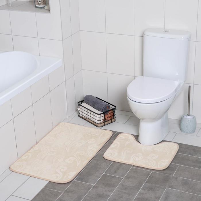 Набор ковриков для ванны и туалета Доляна «Грация», 2 шт: 40×50, 50×80 см, цвет бежевый