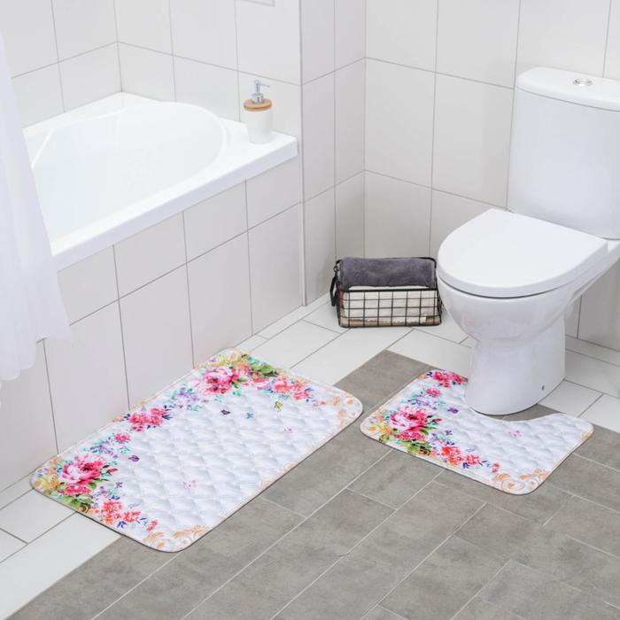 Набор ковриков для ванны и туалета «Рай», 2 шт: 79×49, 49×38 см