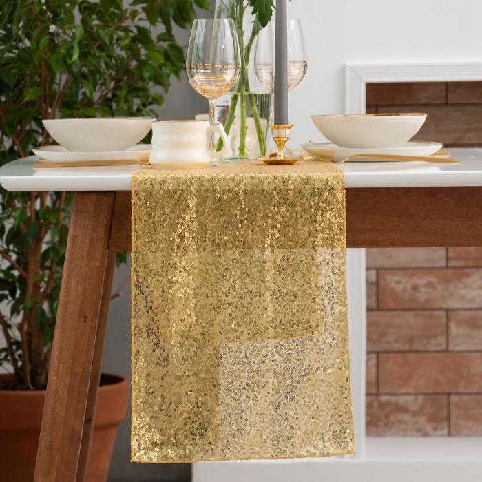 Дорожка с пайетками на стол, цв.золото, 30*160 см